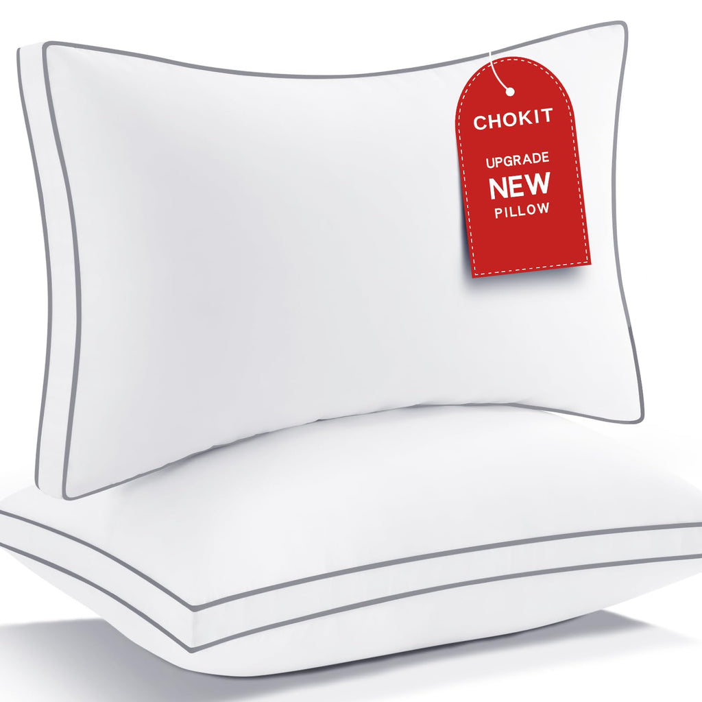 CHOKIT Premium Pillows Set of 2, Fluffy and Supportive 7D Down Alternative Bed Pillows, Luxury Soft Hotel Quality Gusseted Pillow for Side Back Stomach Sleepers, Relief Neck Head and Shoulder Pain