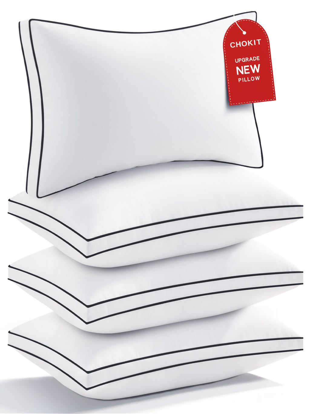 CHOKIT Premium Pillows Set of 2, Fluffy and Supportive 7D Down Alternative Bed Pillows, Luxury Soft Hotel Quality Gusseted Pillow for Side Back Stomach Sleepers, Relief Neck Head and Shoulder Pain
